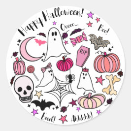 Rosa Ghost und Kürbiskeil Halloween Rundsticker Runder Aufkleber