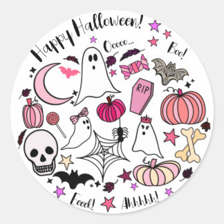 Rosa Ghost und Kürbiskeil Halloween Rundsticker Runder Aufkleber