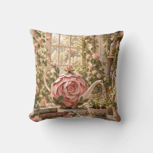 Rosa Gießkanne Romantischer Cottagegarten Kissen