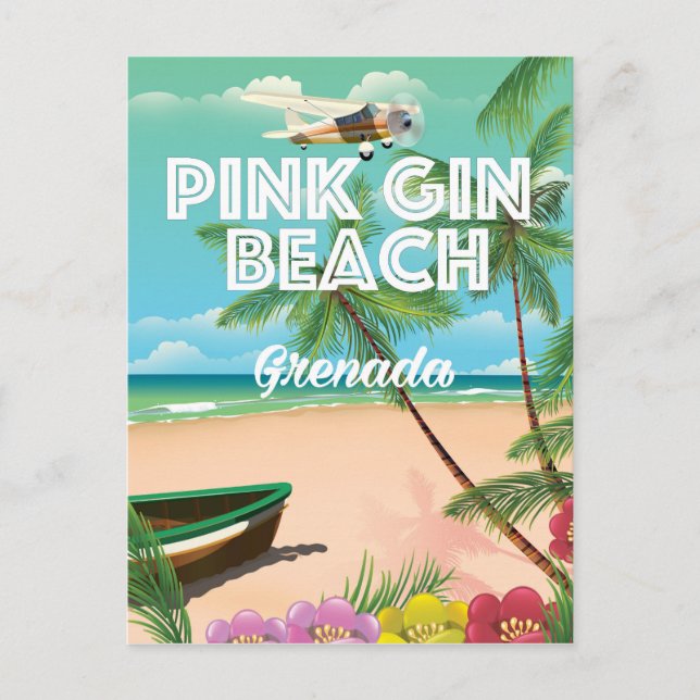 Rosa Gin Beach Grenada Reiseplakat Postkarte (Vorderseite)