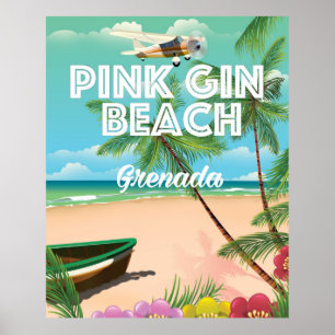 rosa Gin-Strand Grenada Reiseplakat Poster