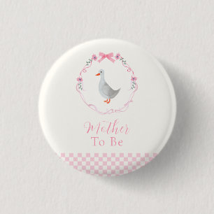 Rosa Gingham Alberne Gans Mutter Wird Baby Shower Button