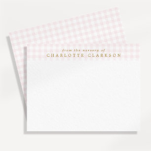 Rosa Gingham-Baby-Mädchen-Kinderzimmer-Notizkarte Ankündigung