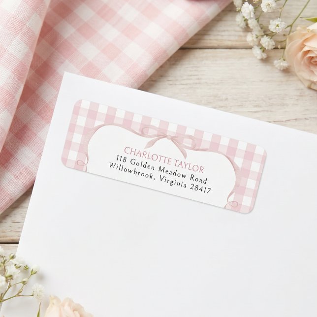 Rosa Gingham-Baby-Party-Rücksendeadresse (Von Creator hochgeladen)