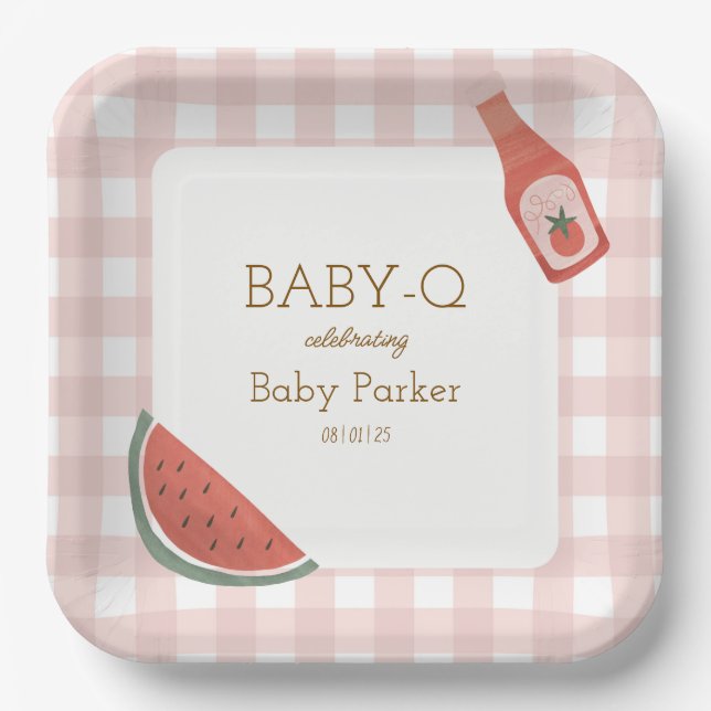 Rosa Gingham Baby-Q Teller (Vorderseite)