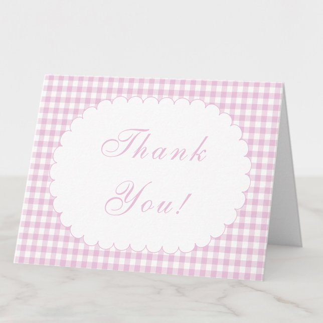 Rosa Gingham-Baby-Shower-Dankeskarten Dankeskarte (Von Creator hochgeladen)