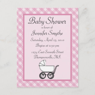 Rosa Gingham Baby Shower Einladungen