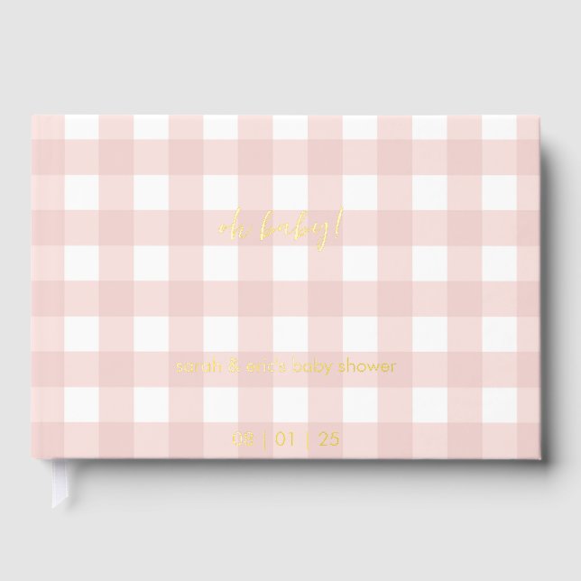 Rosa Gingham-Baby-Shower-Gästebuch Gästebuch (Vorderseite)