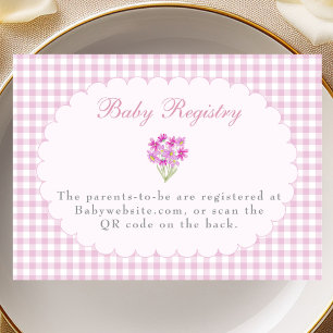 Rosa Gingham-Baby-Shower-Geschenkeliste QR-Code-Ka Begleitkarte