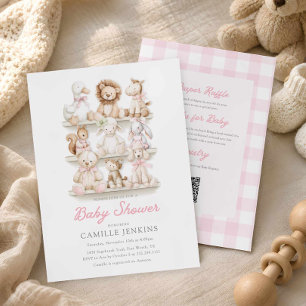 Rosa Gingham-Baby-Tier-Alles-in-Einem-Baby-Party Einladung