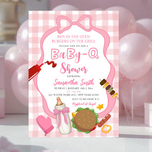 Rosa Gingham-Babyq-Baby-Einladung mit Schleife Einladung