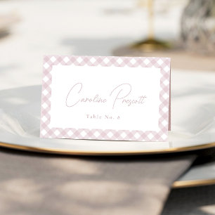 Rosa Gingham-Babyshower-Namensplatzkarte Tischnummer