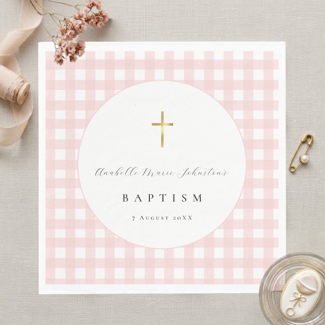 Rosa Gingham-Babytaufe-Papier  Serviette (Von Creator hochgeladen)