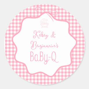 Rosa Gingham Barbecue Mädchen BBQ Baby-Q Baby Show Runder Aufkleber