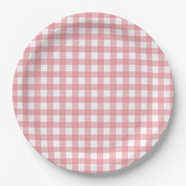 Rosa Gingham-Bauernhof-Geburtstag Pappteller (Vorderseite)