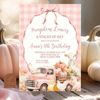 Rosa Gingham Bauernhoftier Kindergeburtstag Einladung