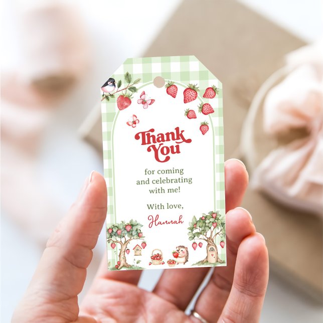 Rosa Gingham-Beere Erste Erdbeere 1. Geburtstag Geschenkanhänger (Von Creator hochgeladen)