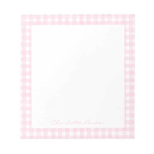 Rosa Gingham benutzerdefinierter Name Notizblock (Vorderseite)