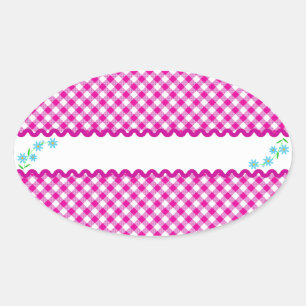 Rosa Gingham & Blume Oval Aufkleber