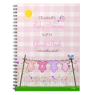 Rosa Gingham-Blumen Babyparty-Gast-Buch Notizblock