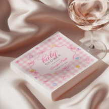 Rosa Gingham-Blumen-Schleife Baby Shower Serviette