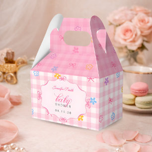 Rosa Gingham-Blumen-Schleifen-Baby-Shower-Geschenk Geschenkschachtel