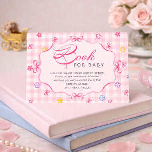 Rosa Gingham-Blumen-Schleifen-Buch-für-Baby-Einleg Begleitkarte