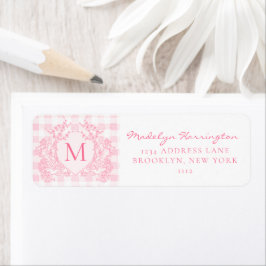 Rosa Gingham-Blumen-Wappen-Monogramm-Adresse