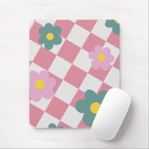 Rosa Gingham-Blumenmuster – Retro Süße Blumen  Mousepad