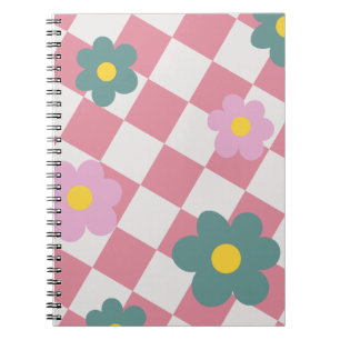 Rosa Gingham-Blumenmuster – Retro Süße Blumen Notizblock