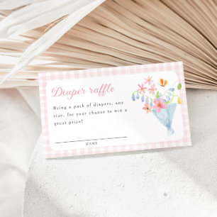 Rosa Gingham-Blumenstrauß-Windel-Raffle Begleitkarte