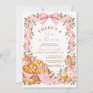 Rosa Gingham-Brötchen im Ofen Baby Shower Einladung