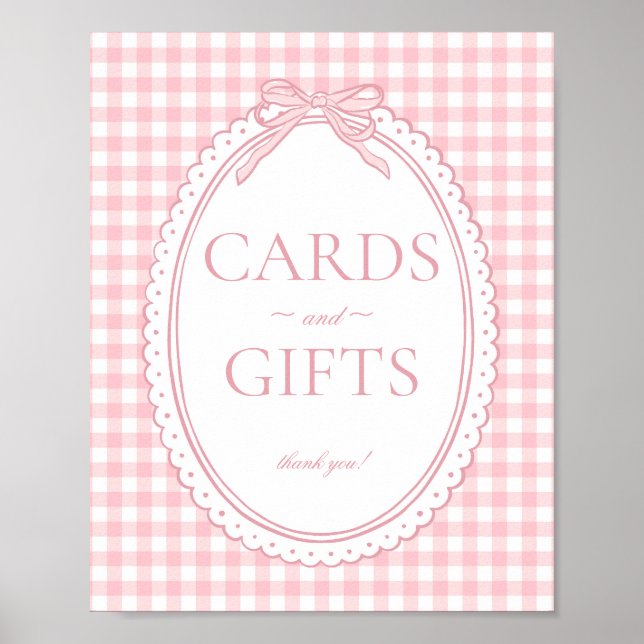 Rosa Gingham Coquette-Bogen-Karte & Geschenke-Schi Poster (Vorne)