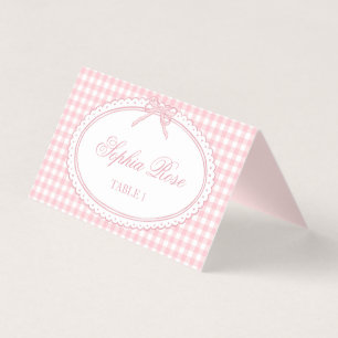 Rosa Gingham Coquette Bogen Tischdeko Namenskarte