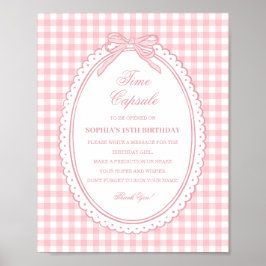 Rosa Gingham Coquette-Bogen-Zeitkapsel-Spiel Poster