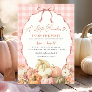 Rosa Gingham Coquette Kürbis Baby Shower Einladung