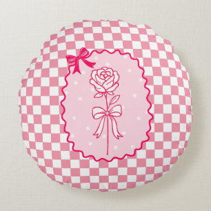Rosa Gingham Coquette Rose Ästhetik Rundes Kissen