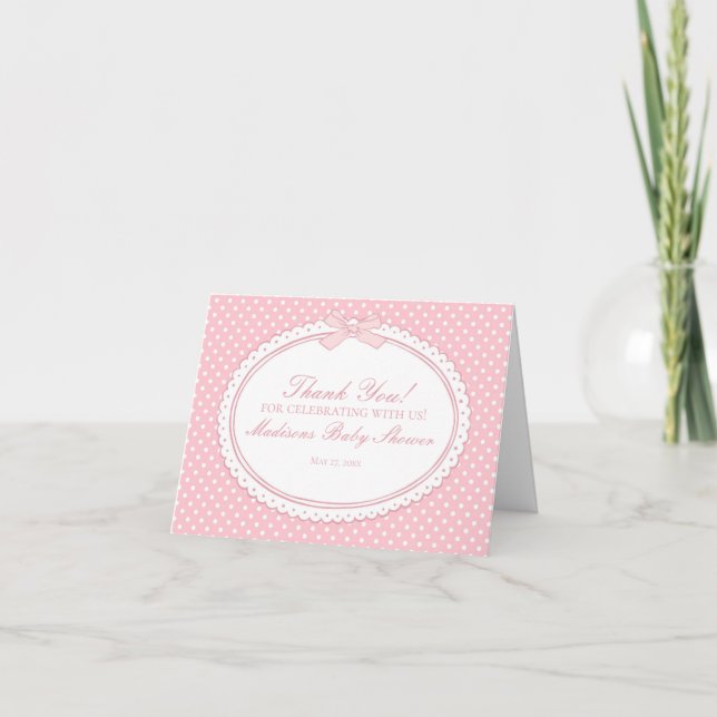 Rosa Gingham Coquette Schleife Dankeskarten Dankeskarte (Vorderseite)