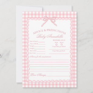 Rosa Gingham Coquette Schleifen-Tipp für Babykarte Einladung