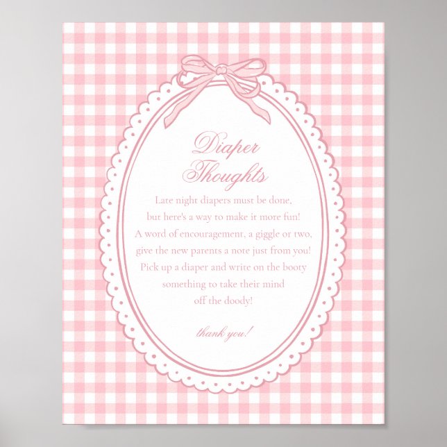 Rosa Gingham Coquette Schleifen Windel Gedanken Ba Poster (Vorne)