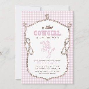 Rosa Gingham-Cowboy-Baby-Party Vintage Preppy Einladung