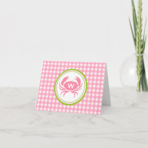 Rosa Gingham & Crab Monogram Notecard