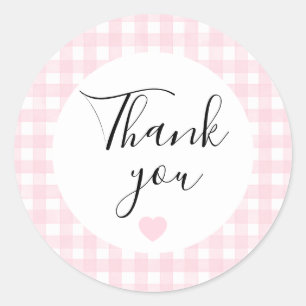 Rosa Gingham-Dankeschön-Sticker Runder Aufkleber