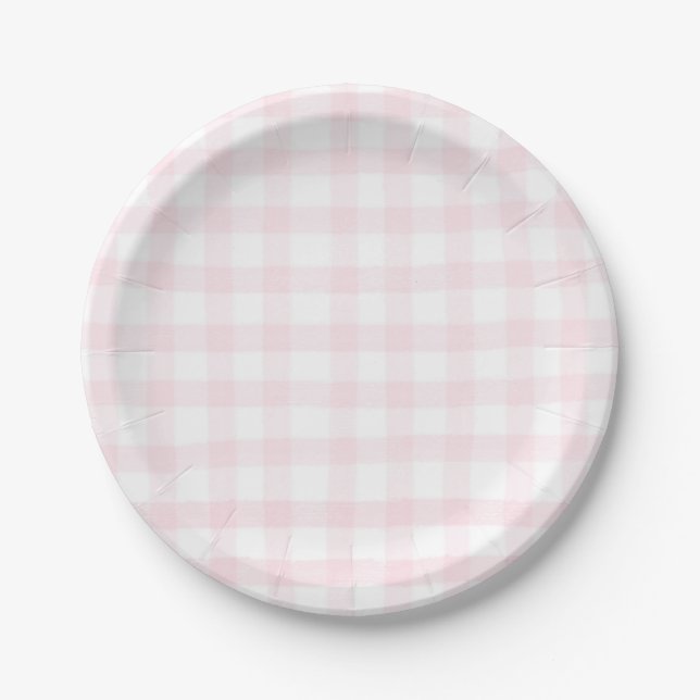 Rosa Gingham einfache kleine Karo-Platten Pappteller (Vorderseite)
