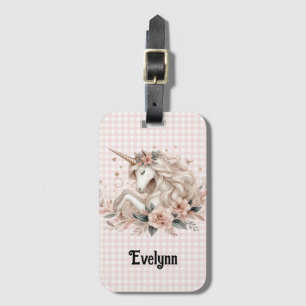 Rosa Gingham-Einhorn Blumen Pastell-Gepäckanhänger Gepäckanhänger