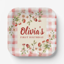 Rosa Gingham Erdbeer Blumen Geburtstag
