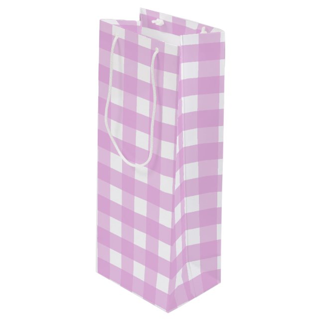 Rosa Gingham Geschenktüte Für Weinflaschen (Vorderseite Schrägansicht)