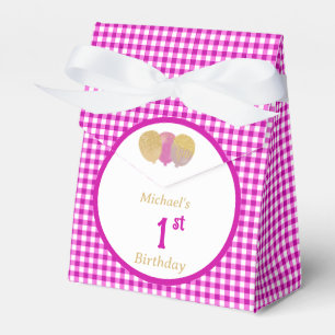 Rosa Gingham Glitter Ballons Individuell 3 Fotos Geschenkschachtel