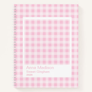 Rosa Gingham großer transparenter Rahmen Notizbuch