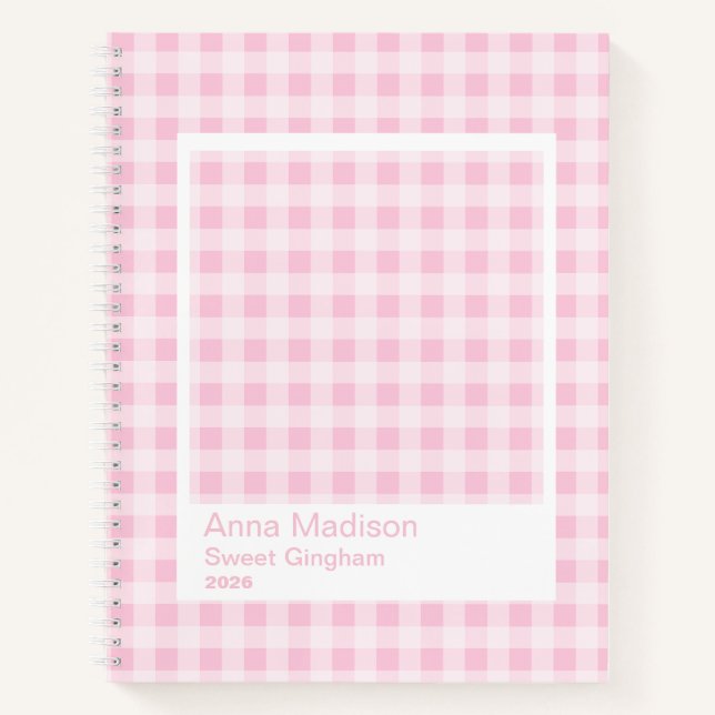 Rosa Gingham großer transparenter Rahmen Notizbuch (Vorderseite)